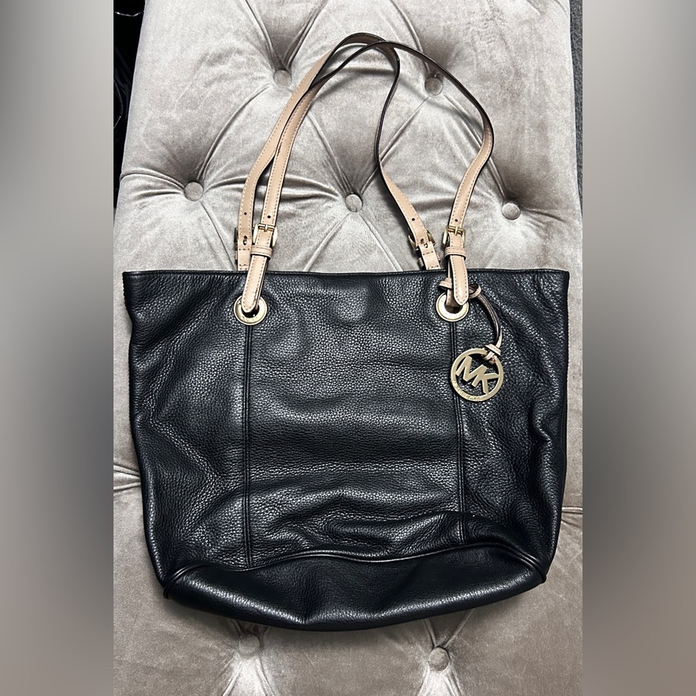 Michael Kors Black Tote with Beige Straps